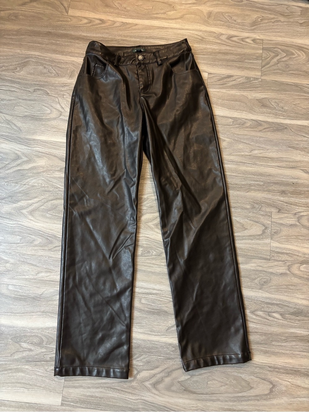Women's Black Faux Leather Straight-Leg Pants